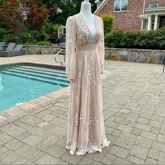 Anthropologie BHLDN Belize Dress Wedding Gown Maxi Long Sleeve Formal Cream 4 - Picture 11 of 14
